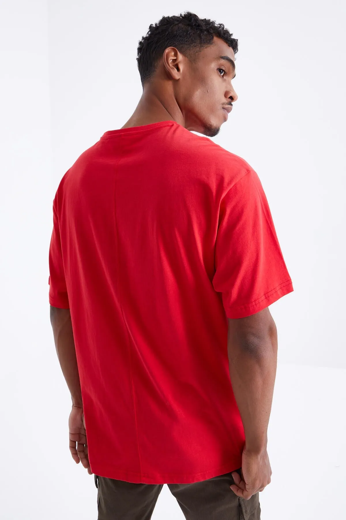 baskili o yaka erkek oversize t-shirt - 88098