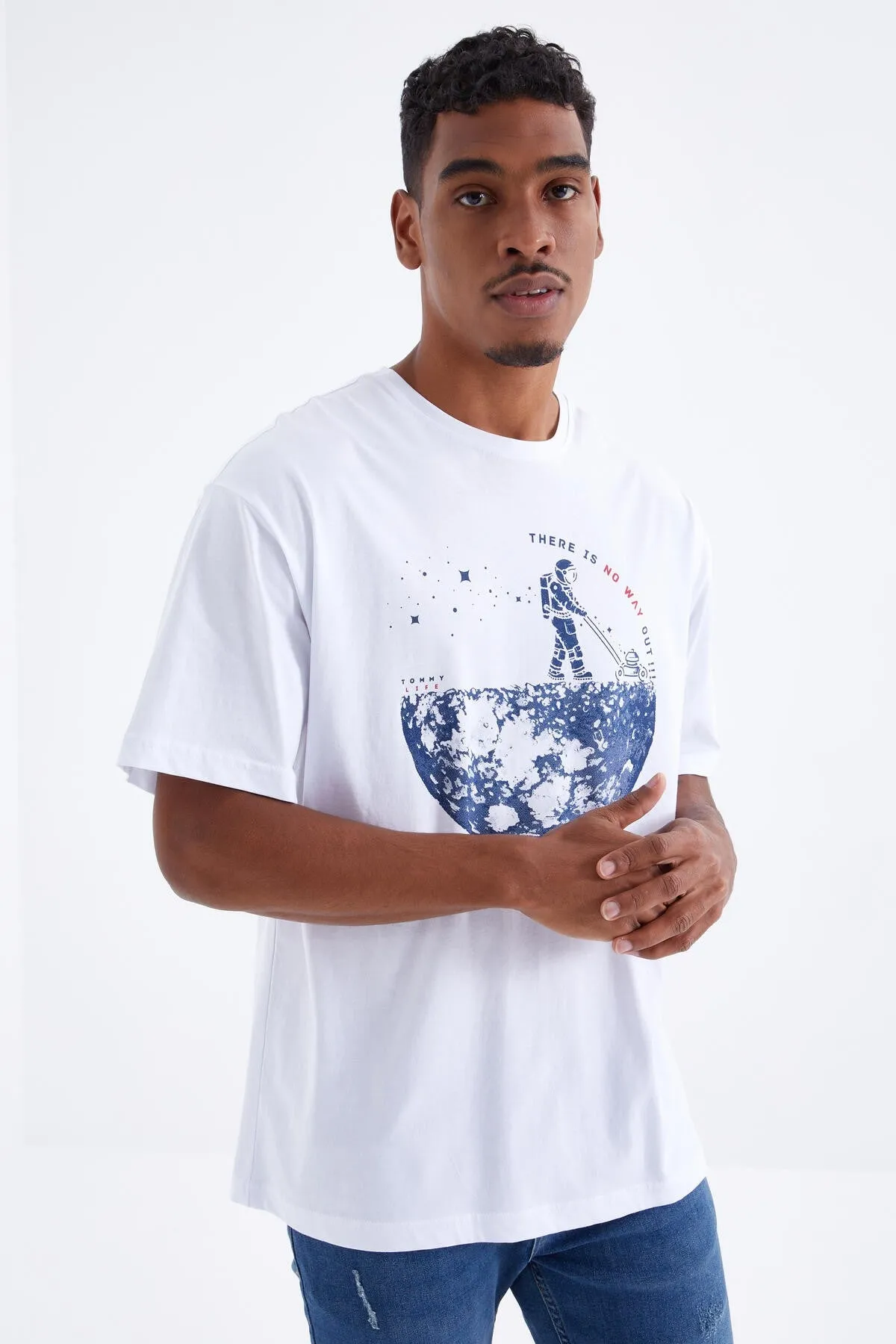 baskili o yaka erkek oversize t-shirt - 88098