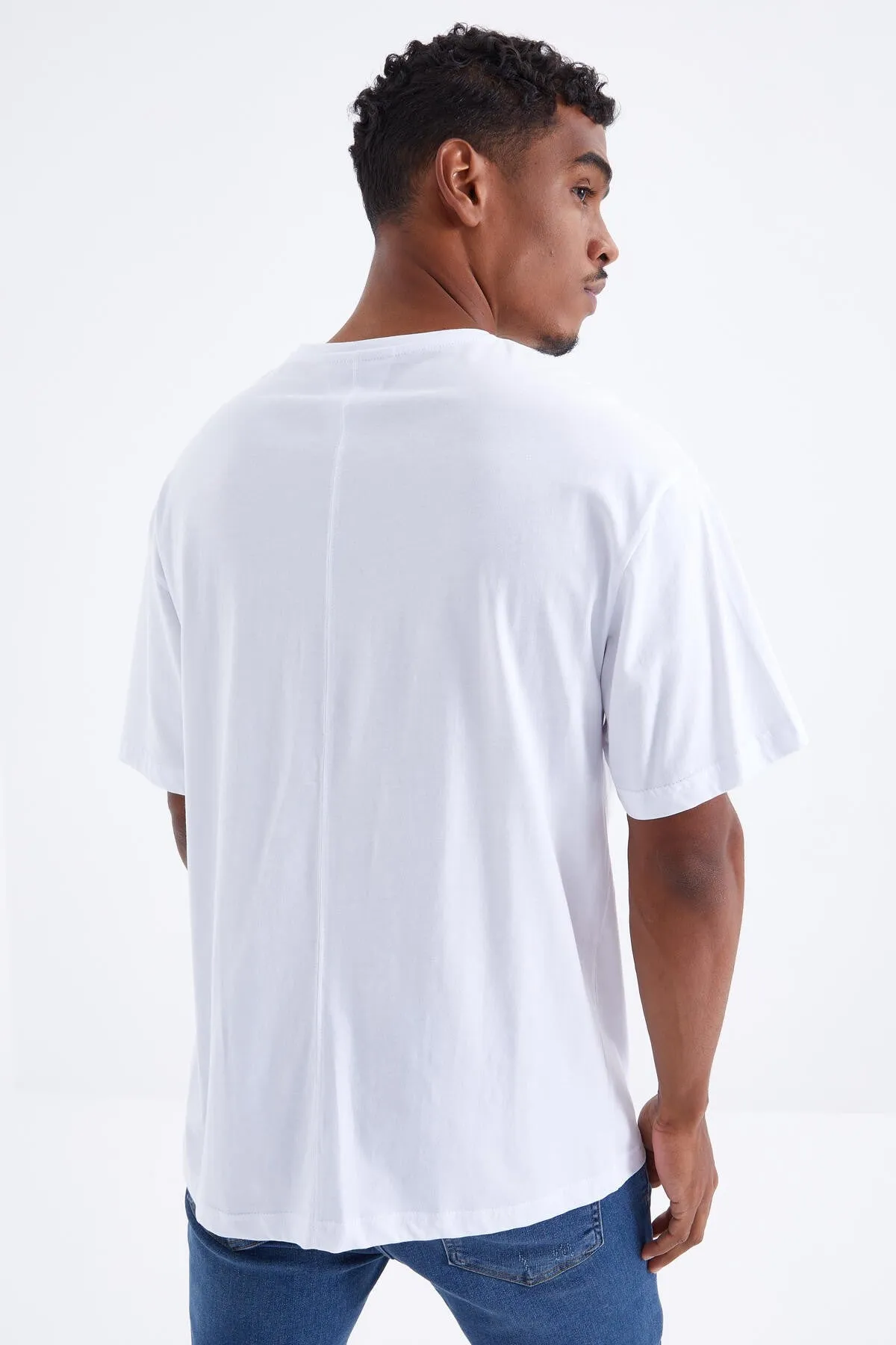 baskili o yaka erkek oversize t-shirt - 88098