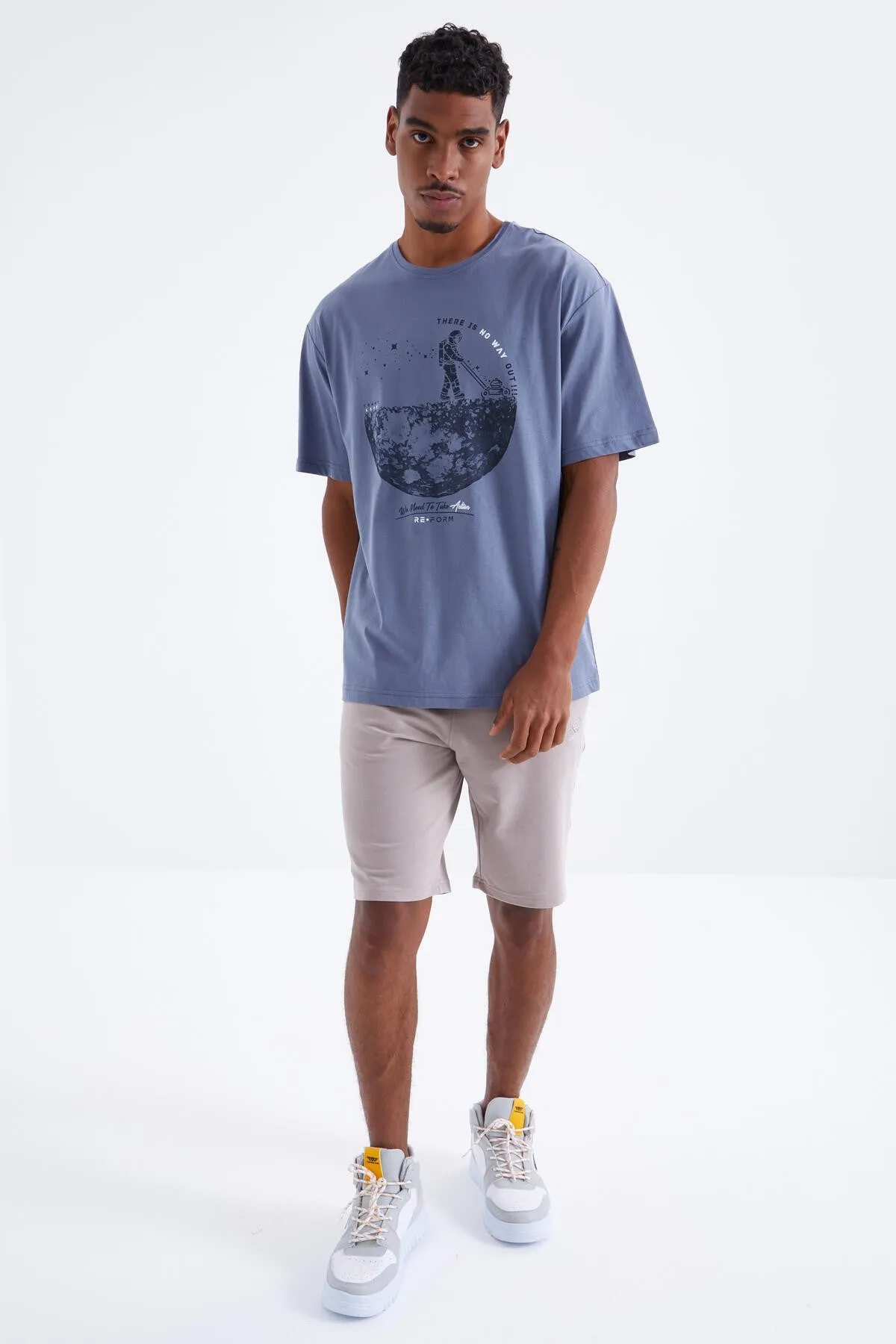 baskili o yaka erkek oversize t-shirt - 88098