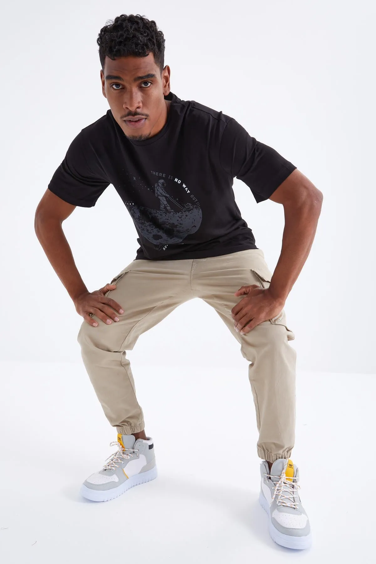 baskili o yaka erkek oversize t-shirt - 88098
