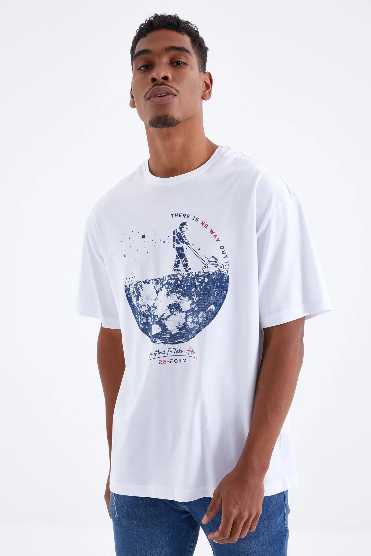 baskili o yaka erkek oversize t-shirt - 88098