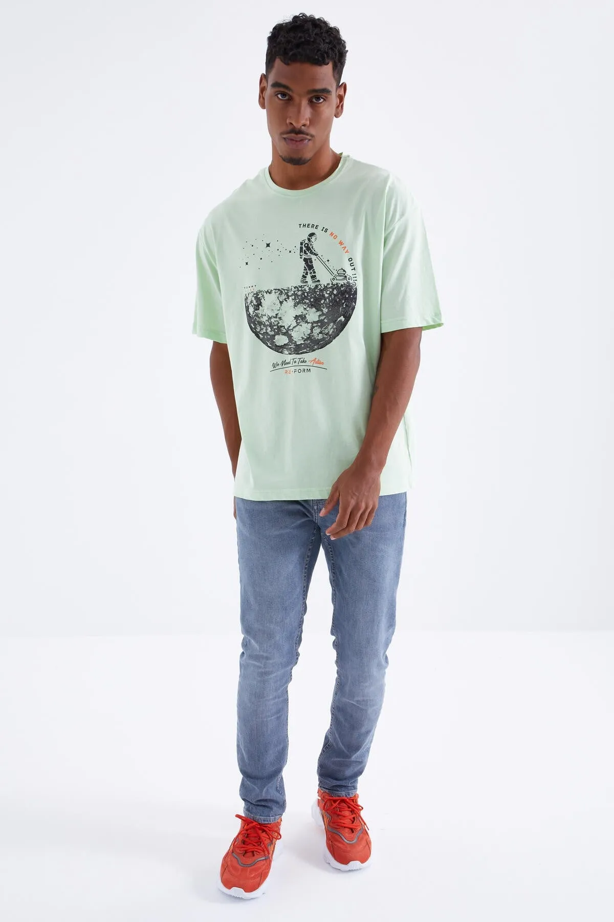 baskili o yaka erkek oversize t-shirt - 88098