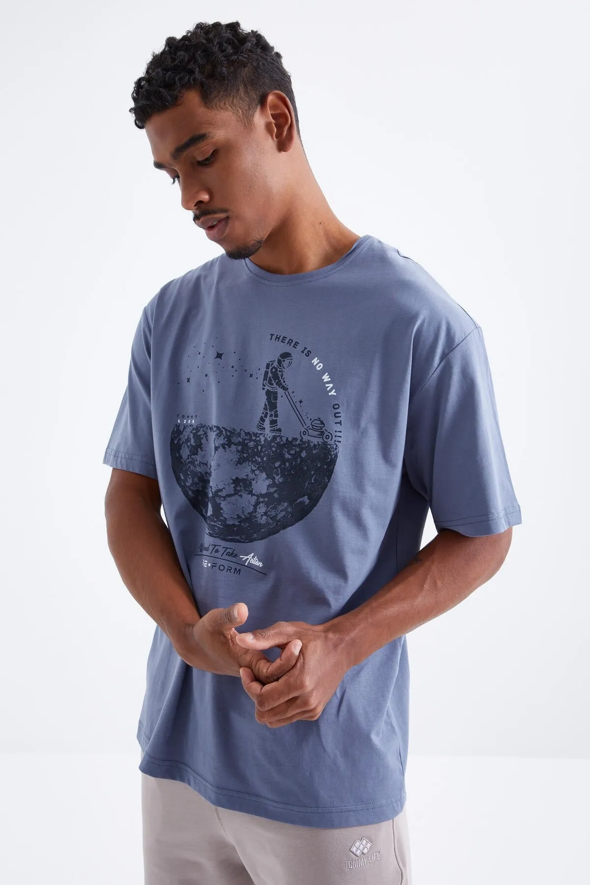baskili o yaka erkek oversize t-shirt - 88098