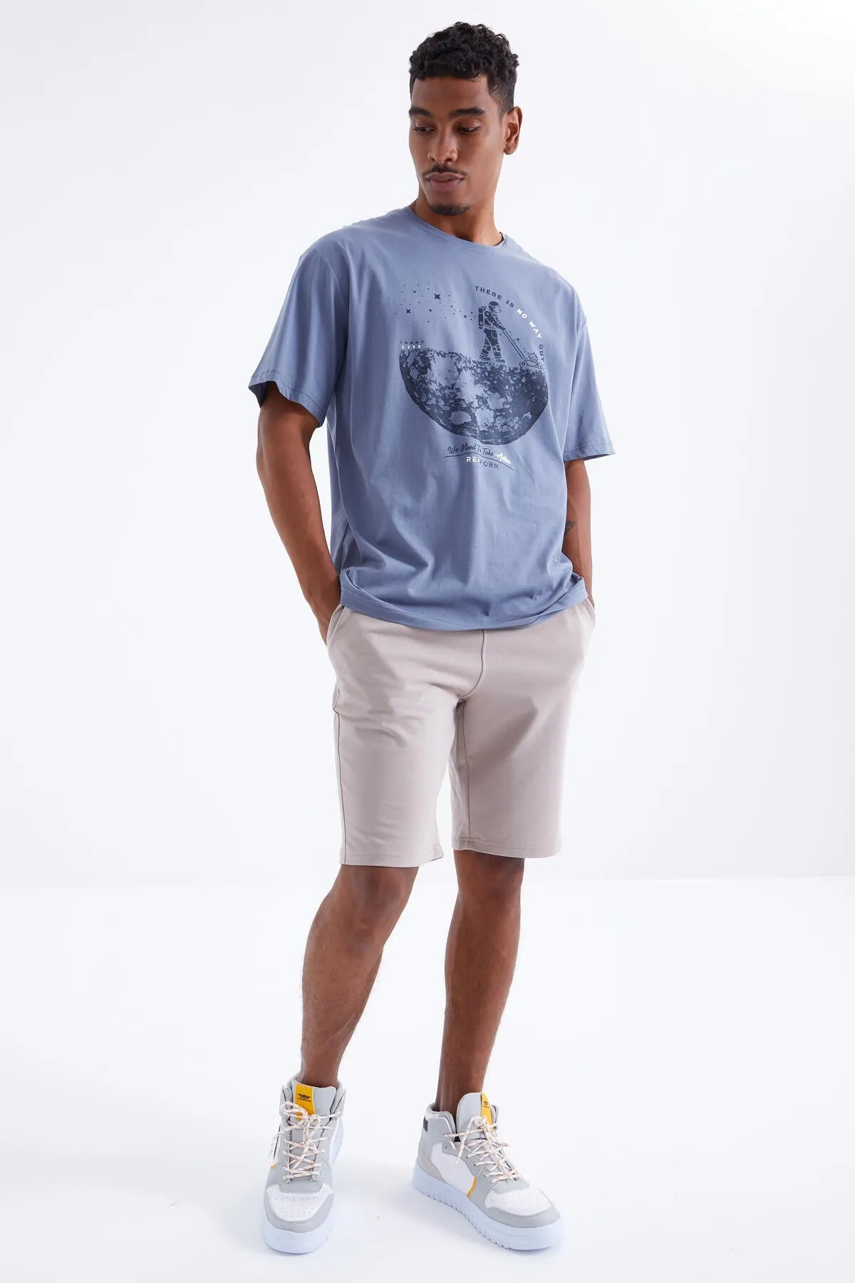 baskili o yaka erkek oversize t-shirt - 88098