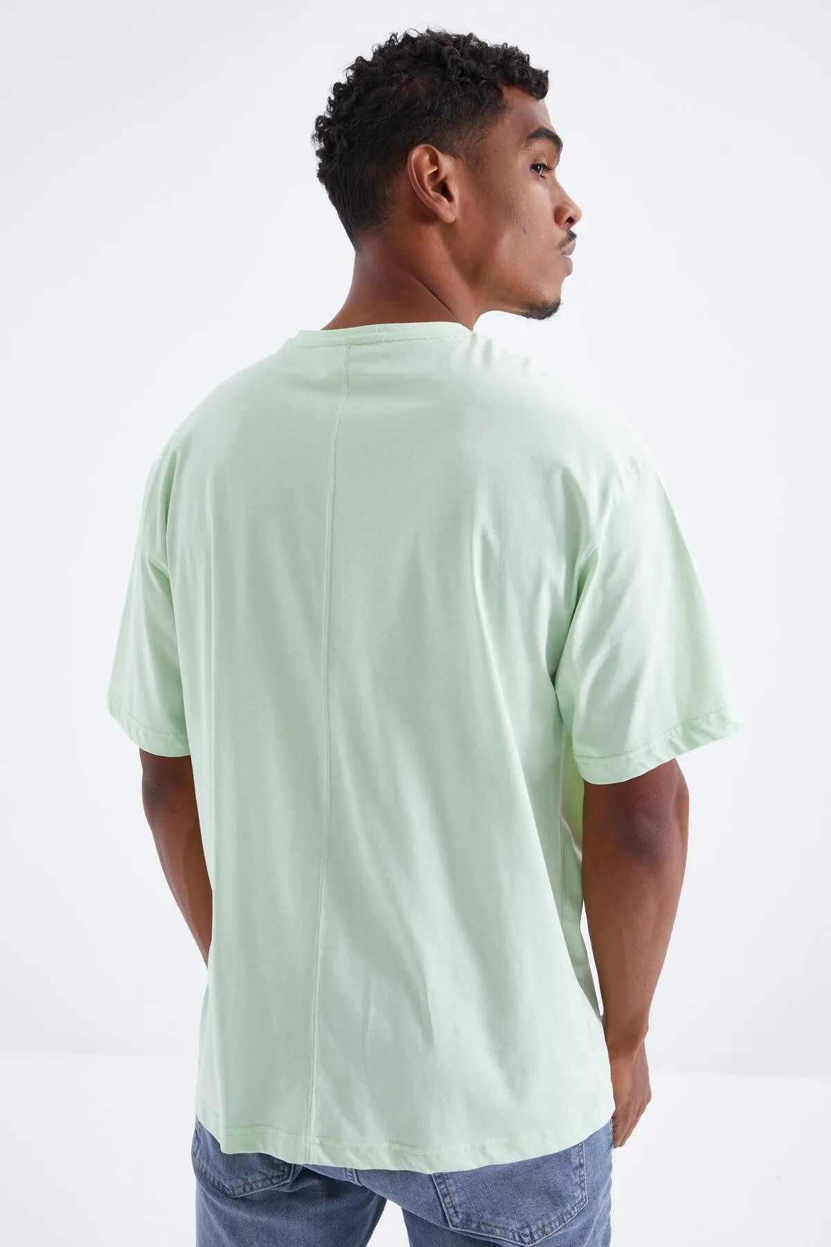 baskili o yaka erkek oversize t-shirt - 88098