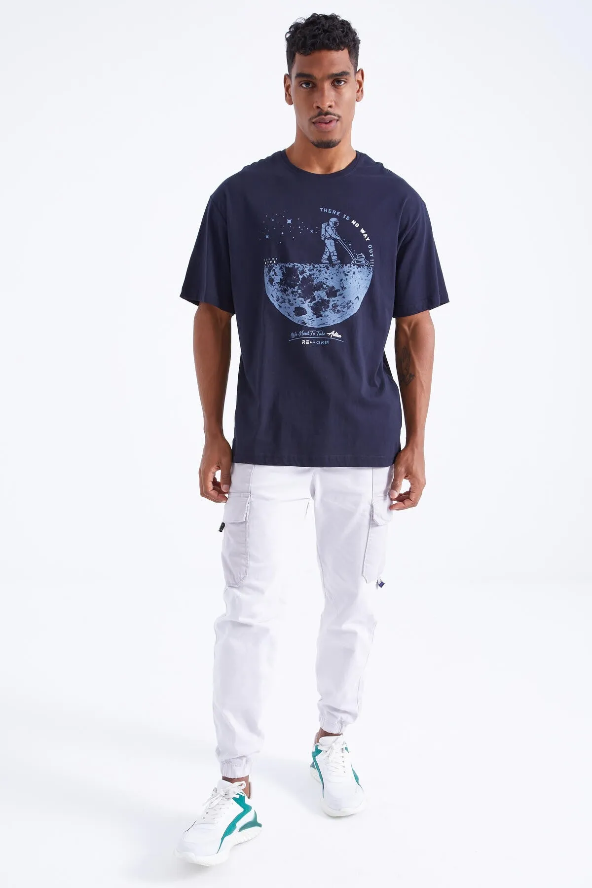 baskili o yaka erkek oversize t-shirt - 88098