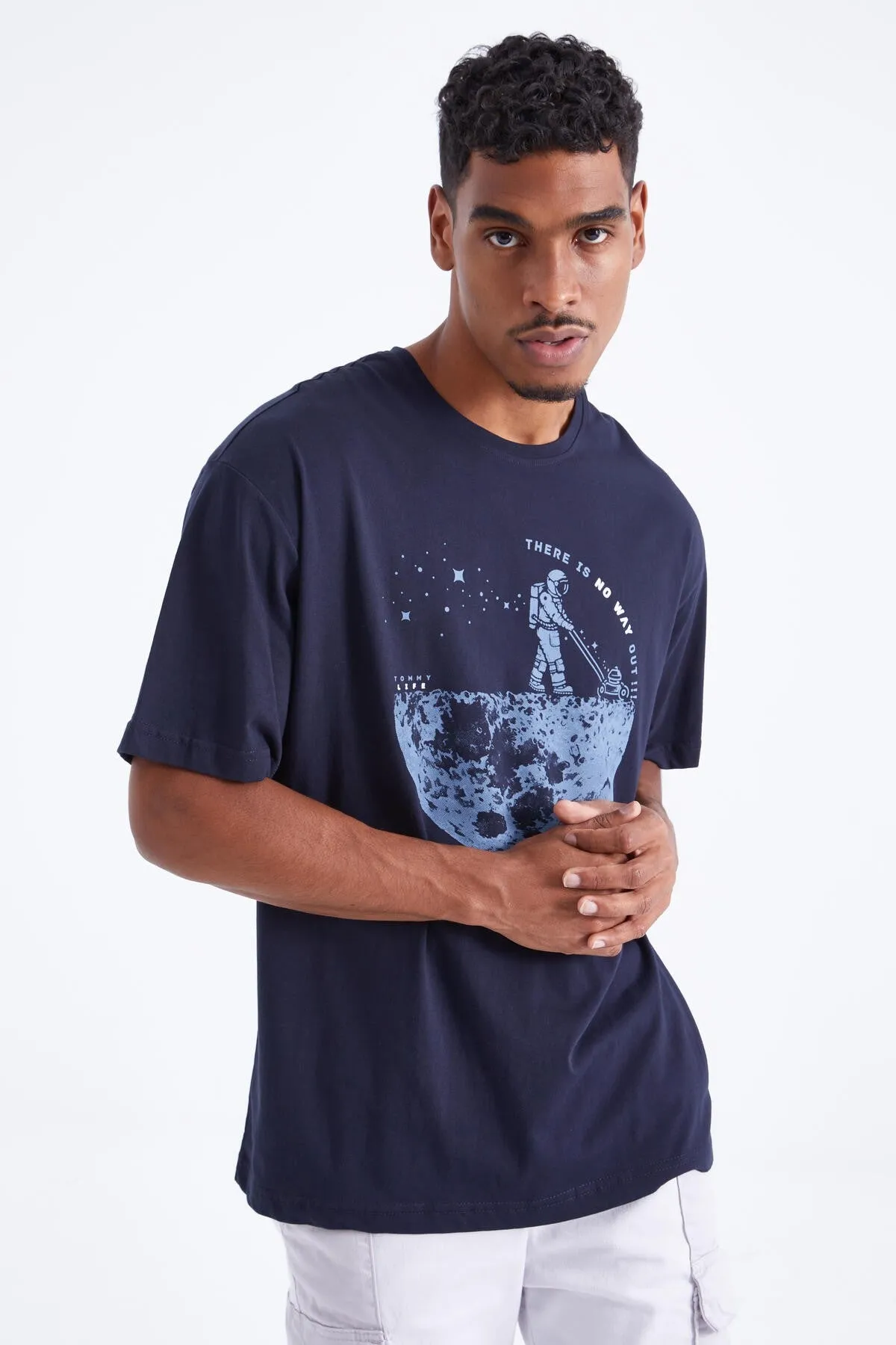 baskili o yaka erkek oversize t-shirt - 88098