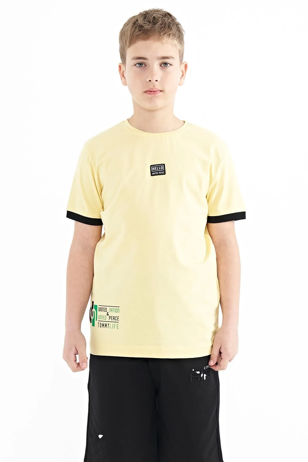 baskili standart kalip o yaka erkek çocuk t-shirt - 11097