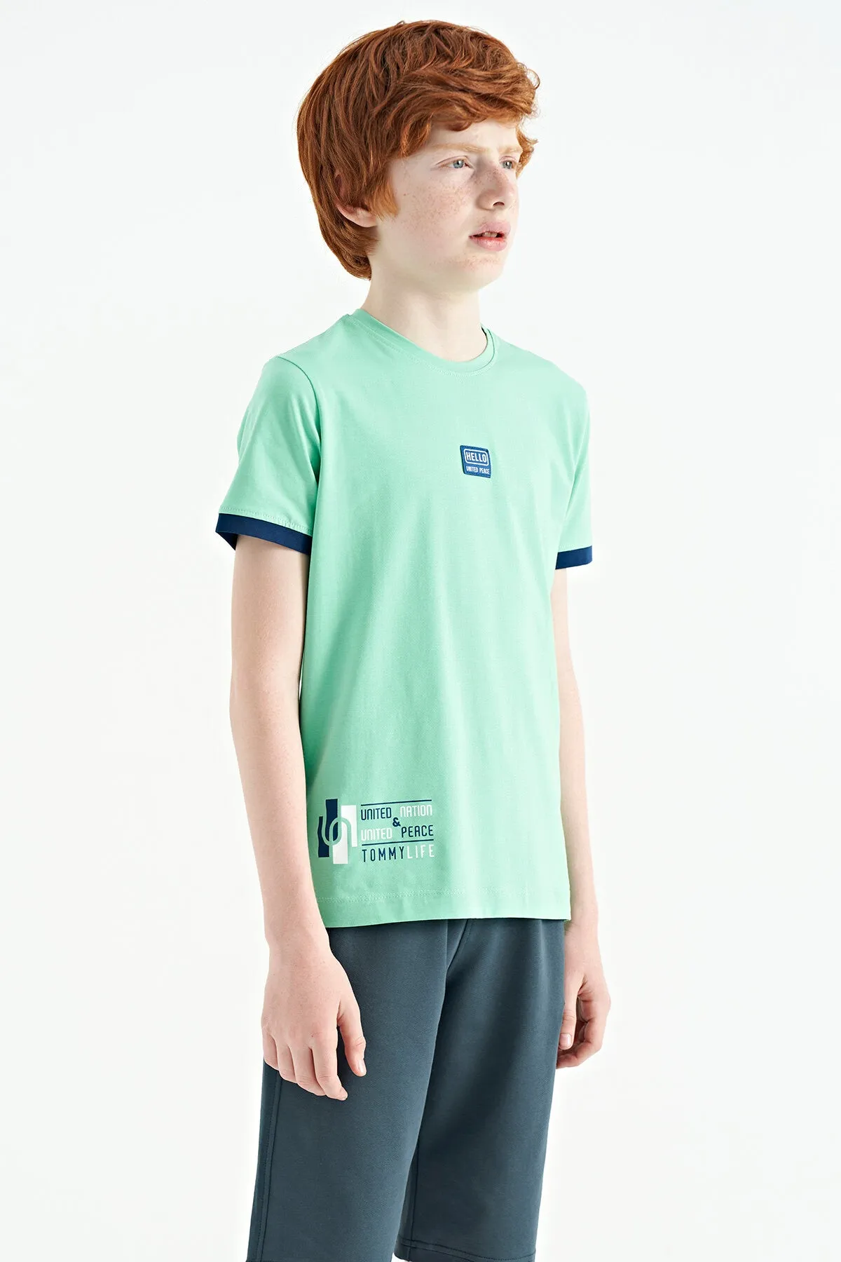 baskili standart kalip o yaka erkek çocuk t-shirt - 11097