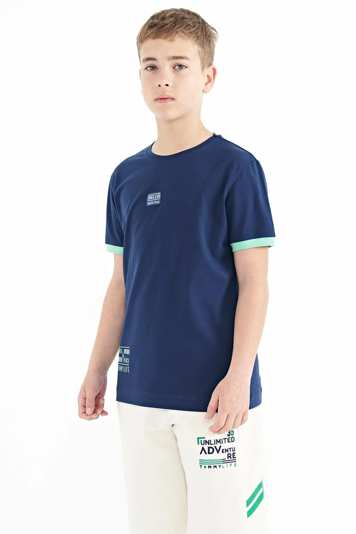 baskili standart kalip o yaka erkek çocuk t-shirt - 11097