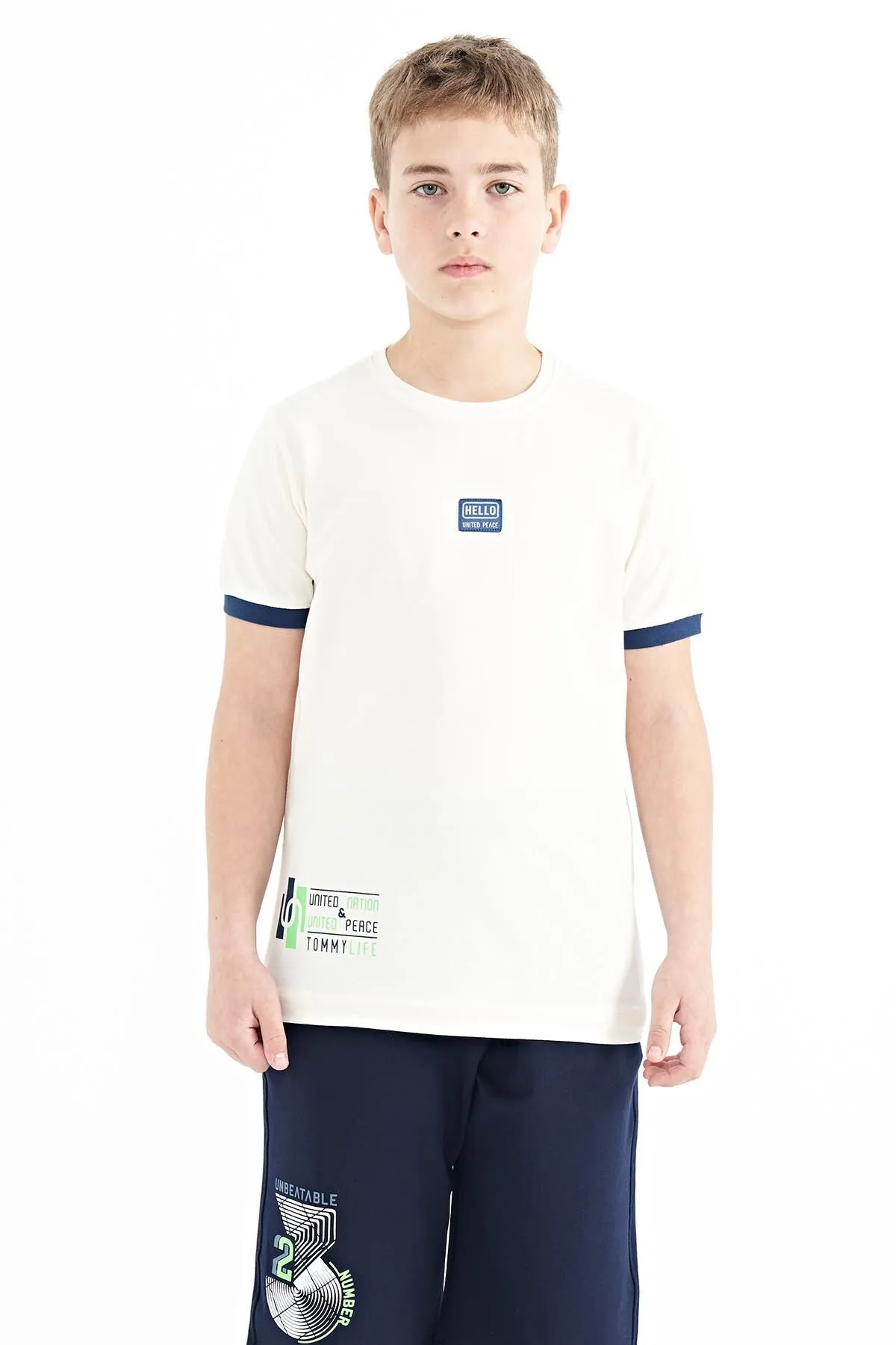 baskili standart kalip o yaka erkek çocuk t-shirt - 11097