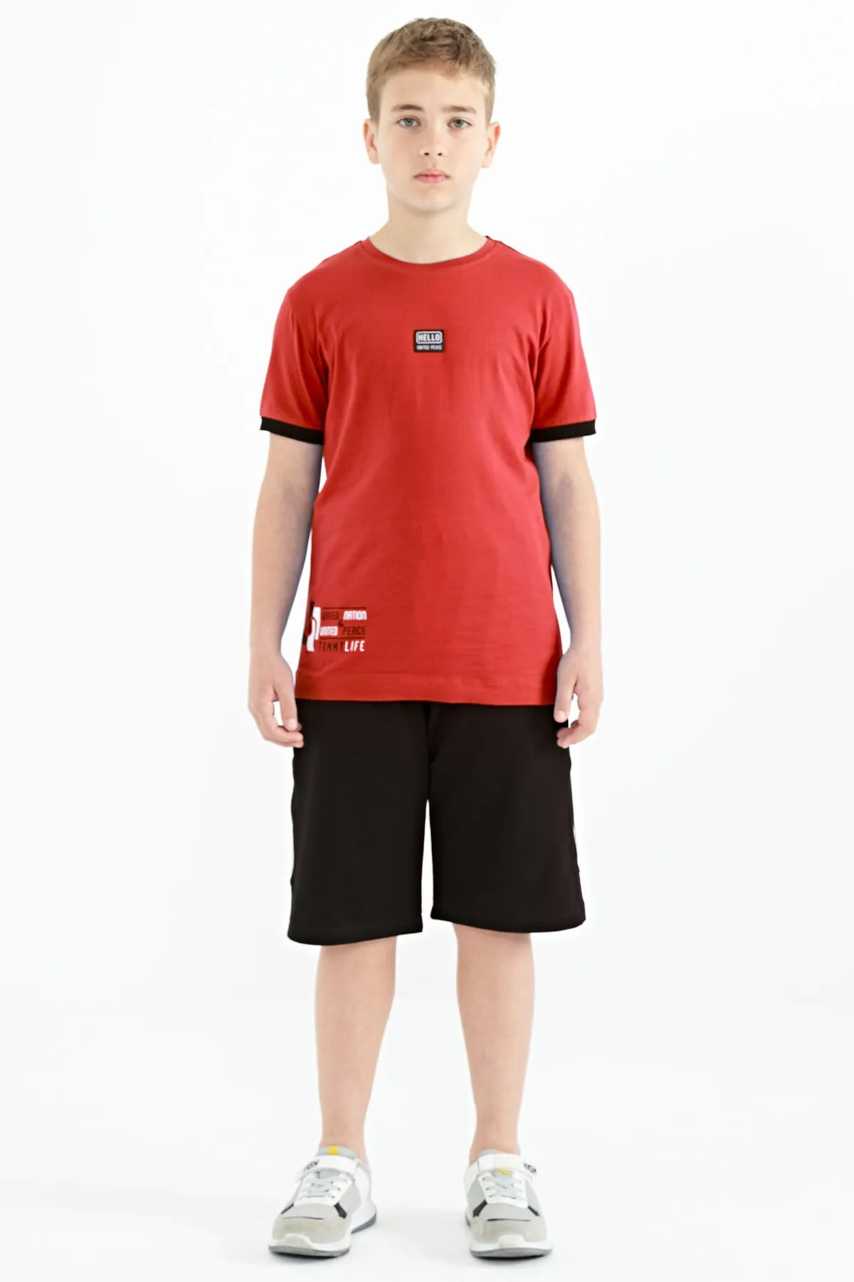 baskili standart kalip o yaka erkek çocuk t-shirt - 11097