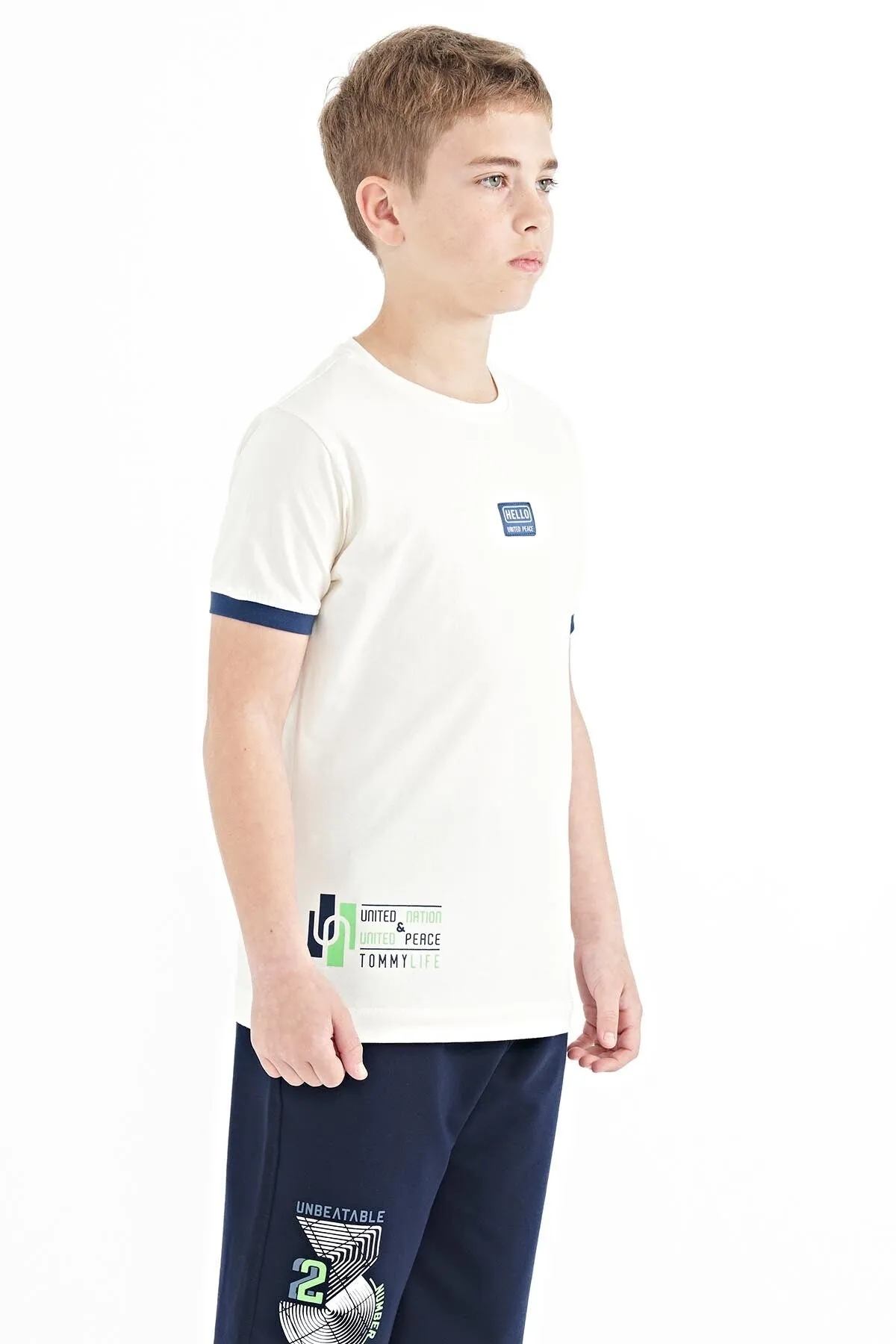 baskili standart kalip o yaka erkek çocuk t-shirt - 11097