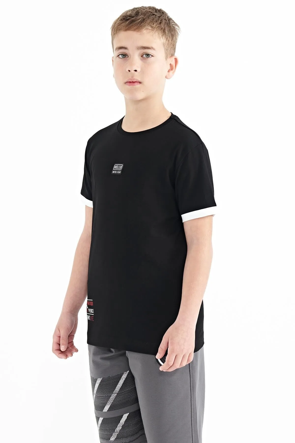 baskili standart kalip o yaka erkek çocuk t-shirt - 11097