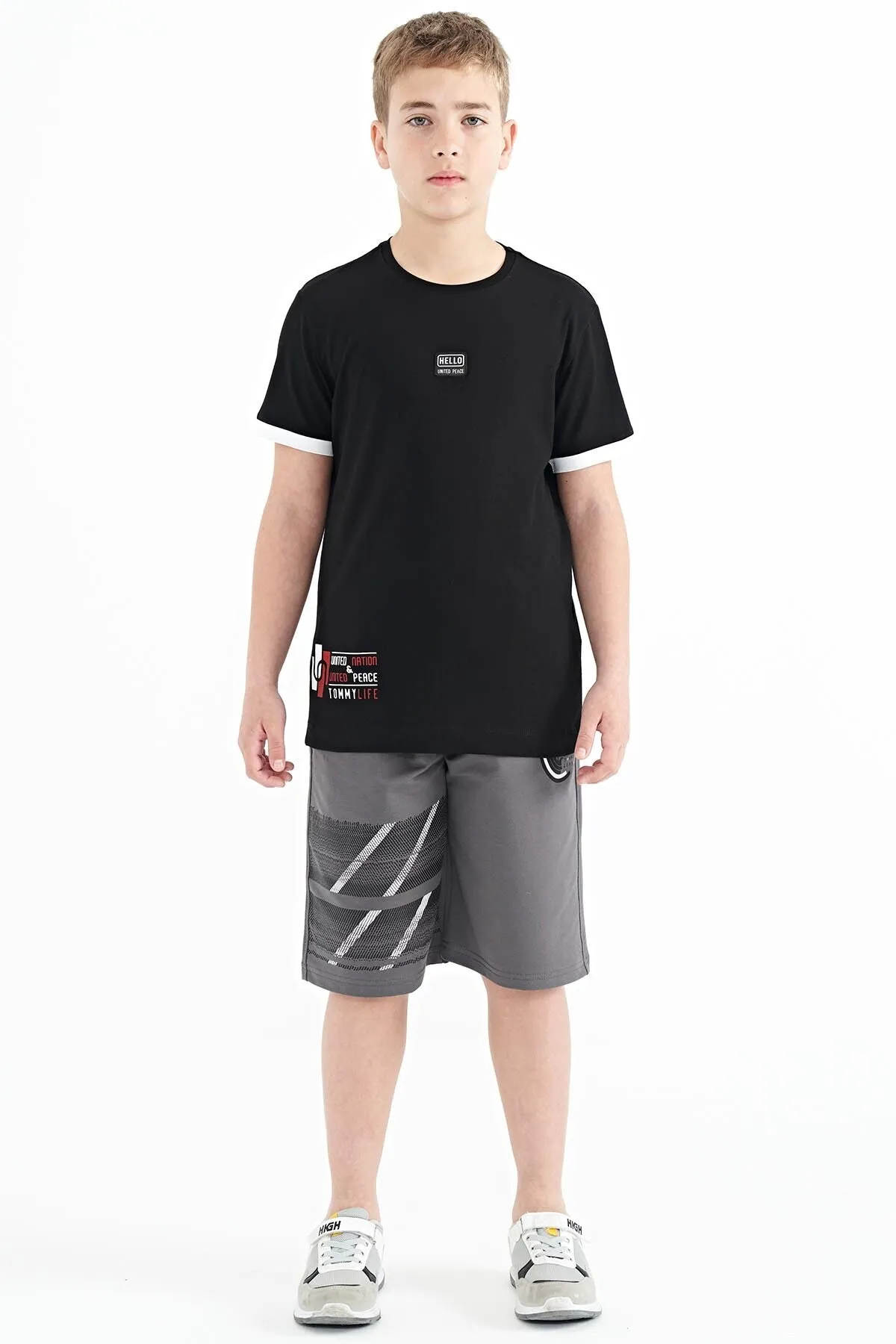baskili standart kalip o yaka erkek çocuk t-shirt - 11097