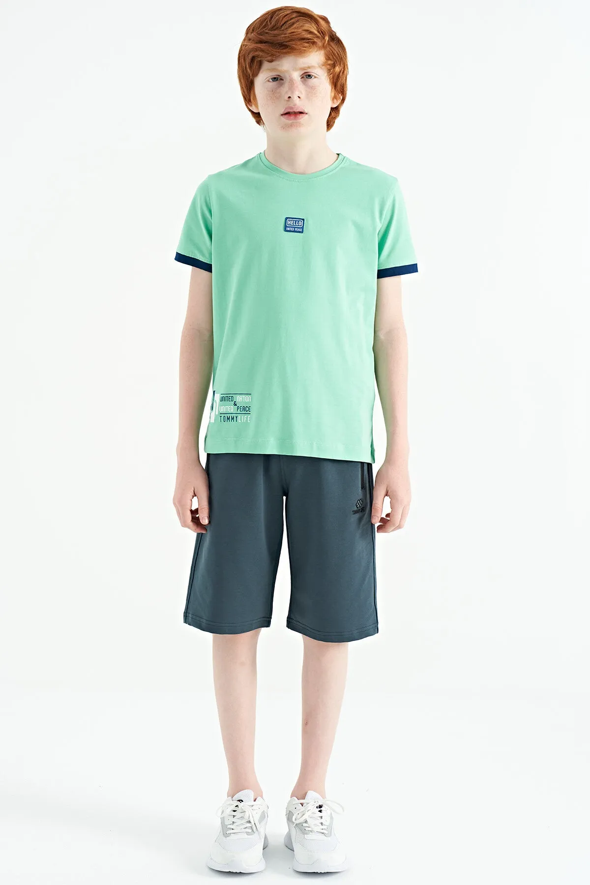 baskili standart kalip o yaka erkek çocuk t-shirt - 11097