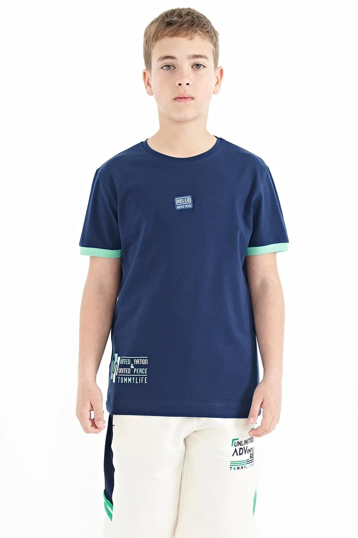 baskili standart kalip o yaka erkek çocuk t-shirt - 11097