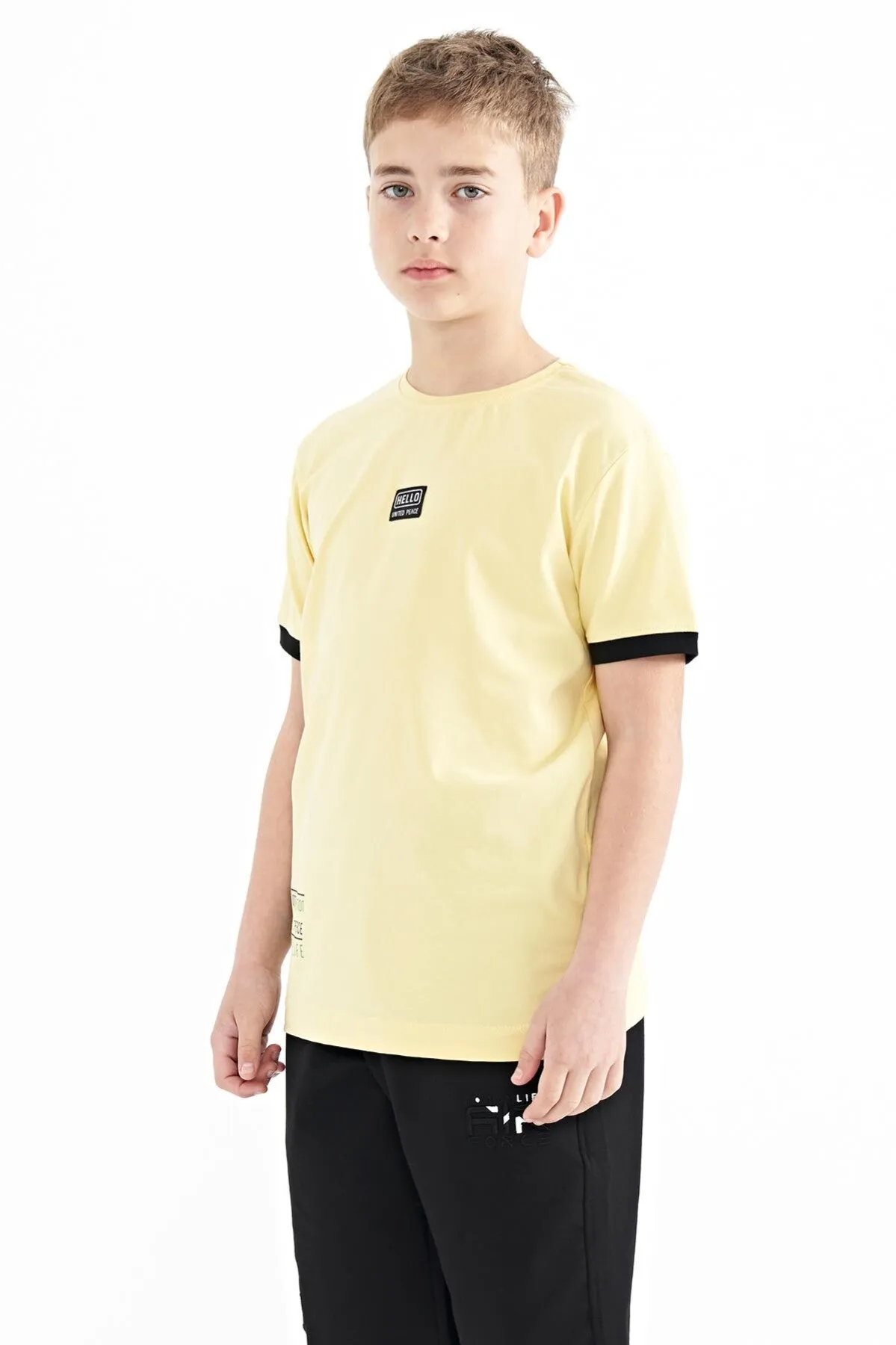 baskili standart kalip o yaka erkek çocuk t-shirt - 11097