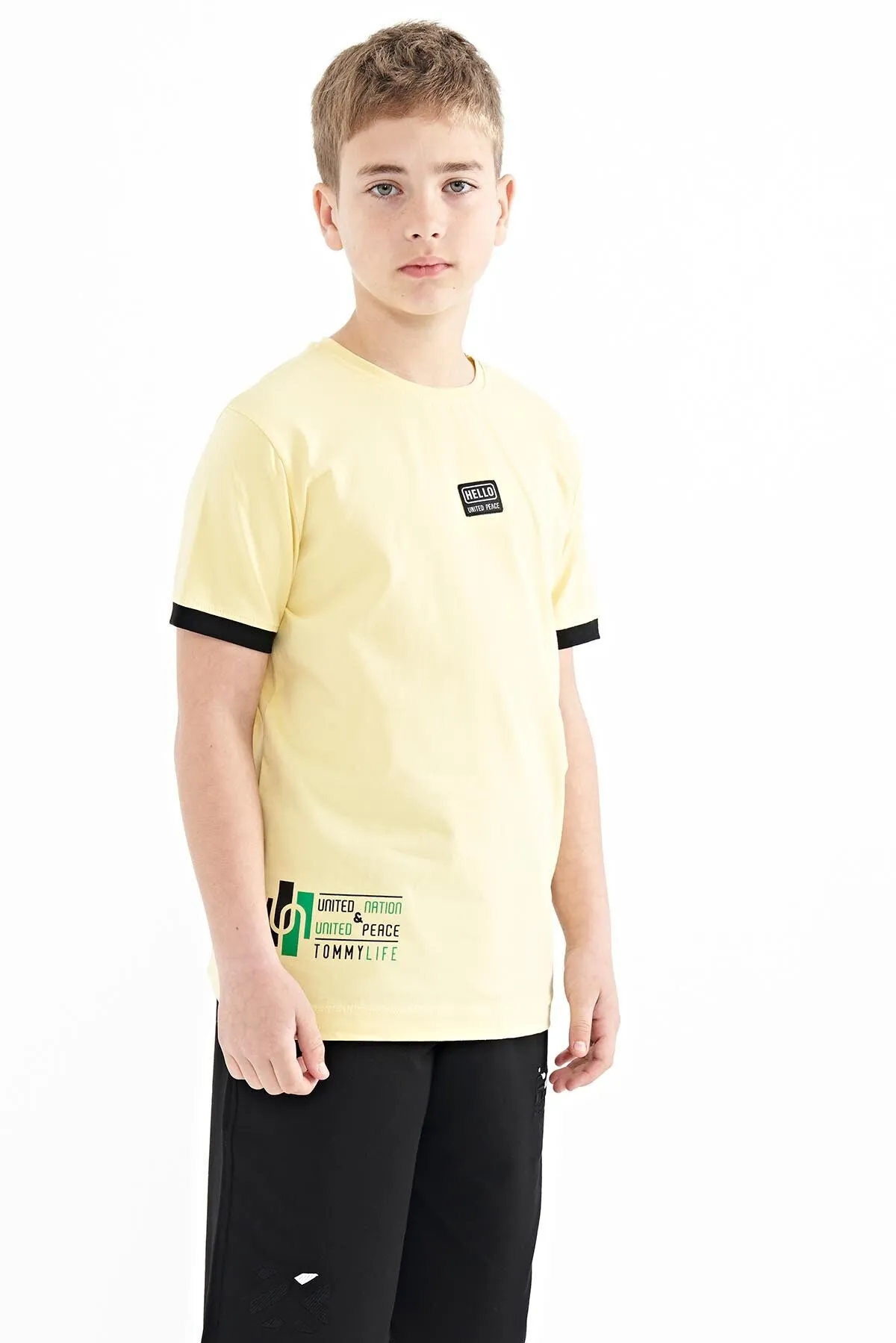 baskili standart kalip o yaka erkek çocuk t-shirt - 11097