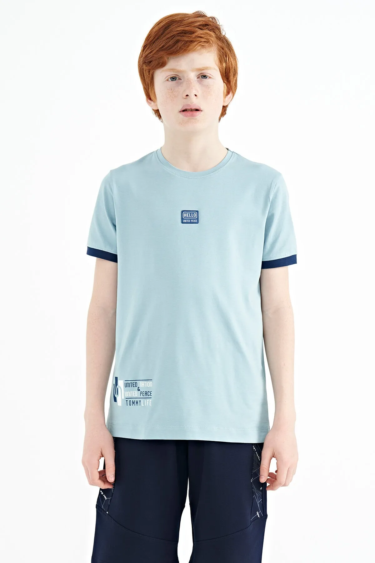 baskili standart kalip o yaka erkek çocuk t-shirt - 11097