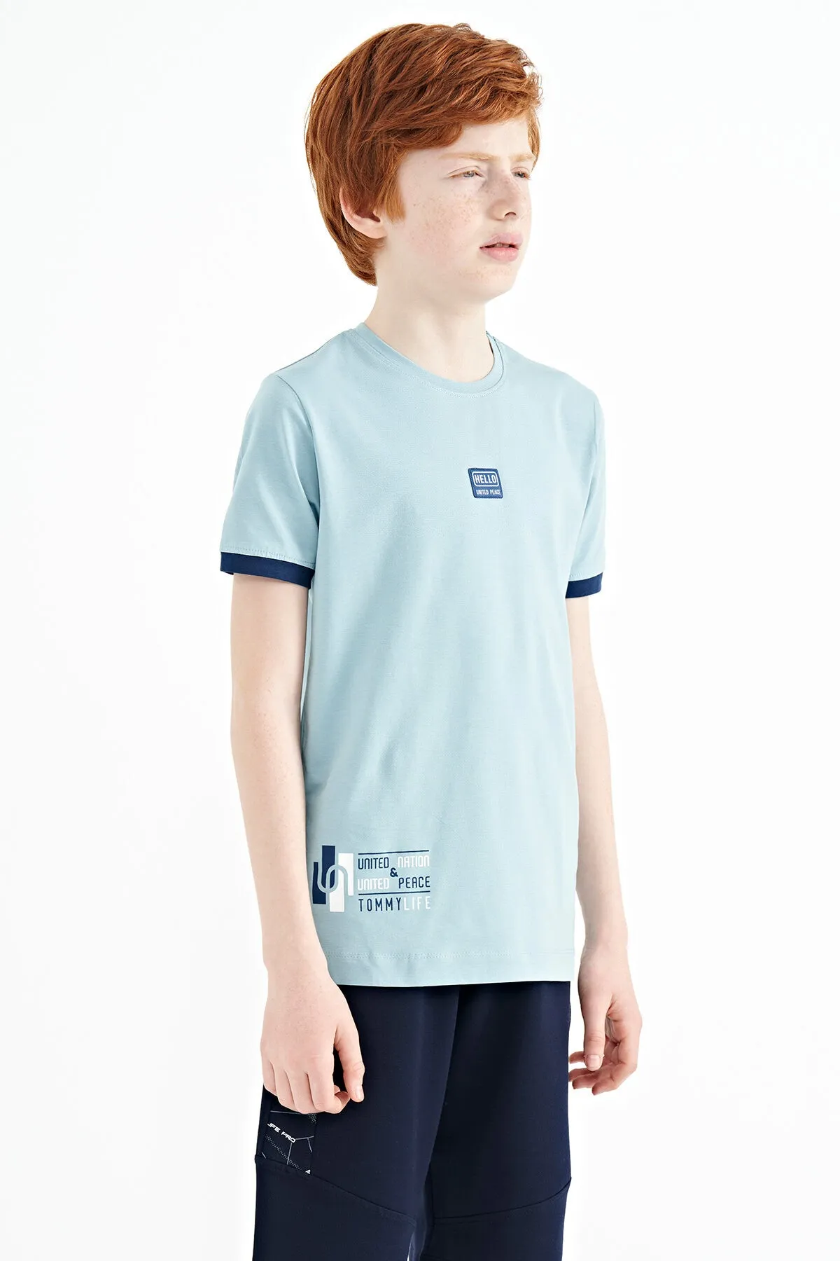 baskili standart kalip o yaka erkek çocuk t-shirt - 11097