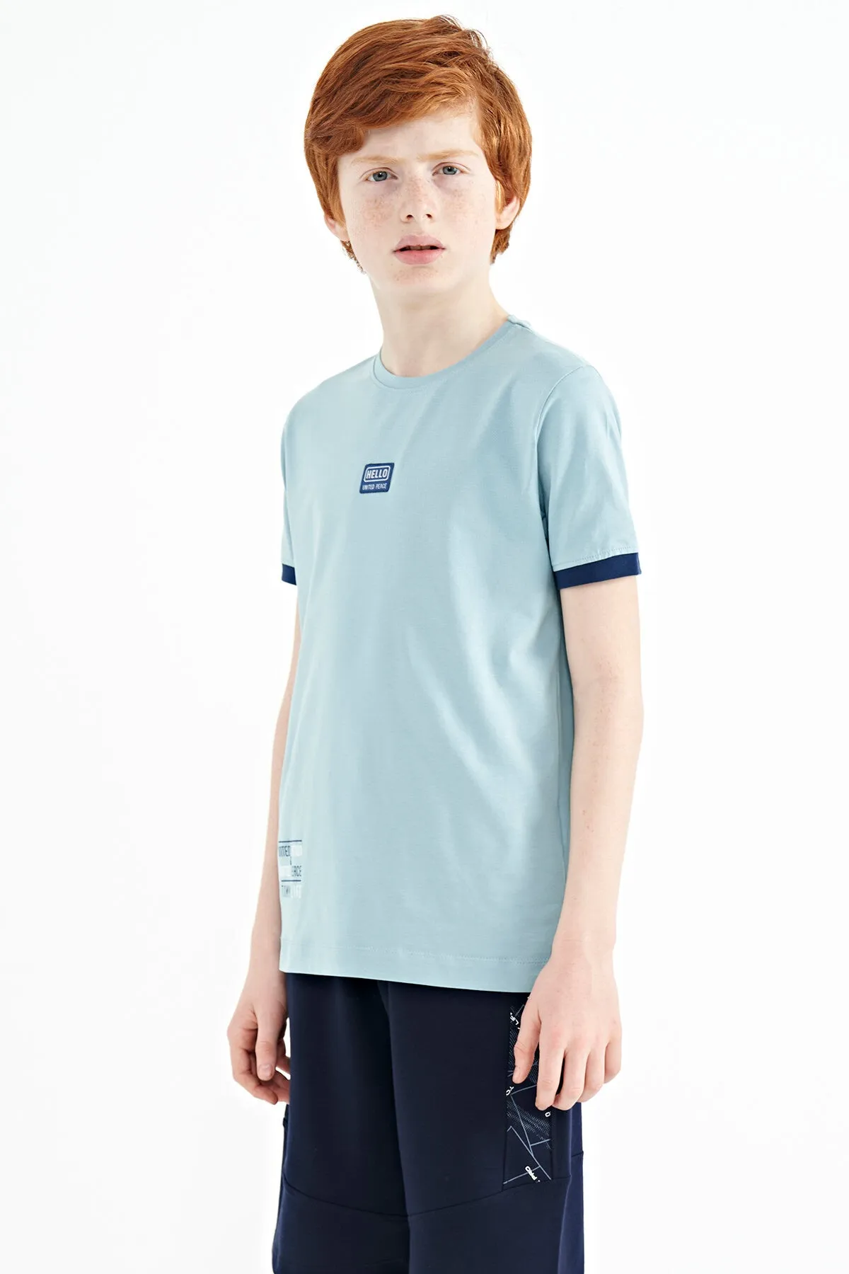 baskili standart kalip o yaka erkek çocuk t-shirt - 11097