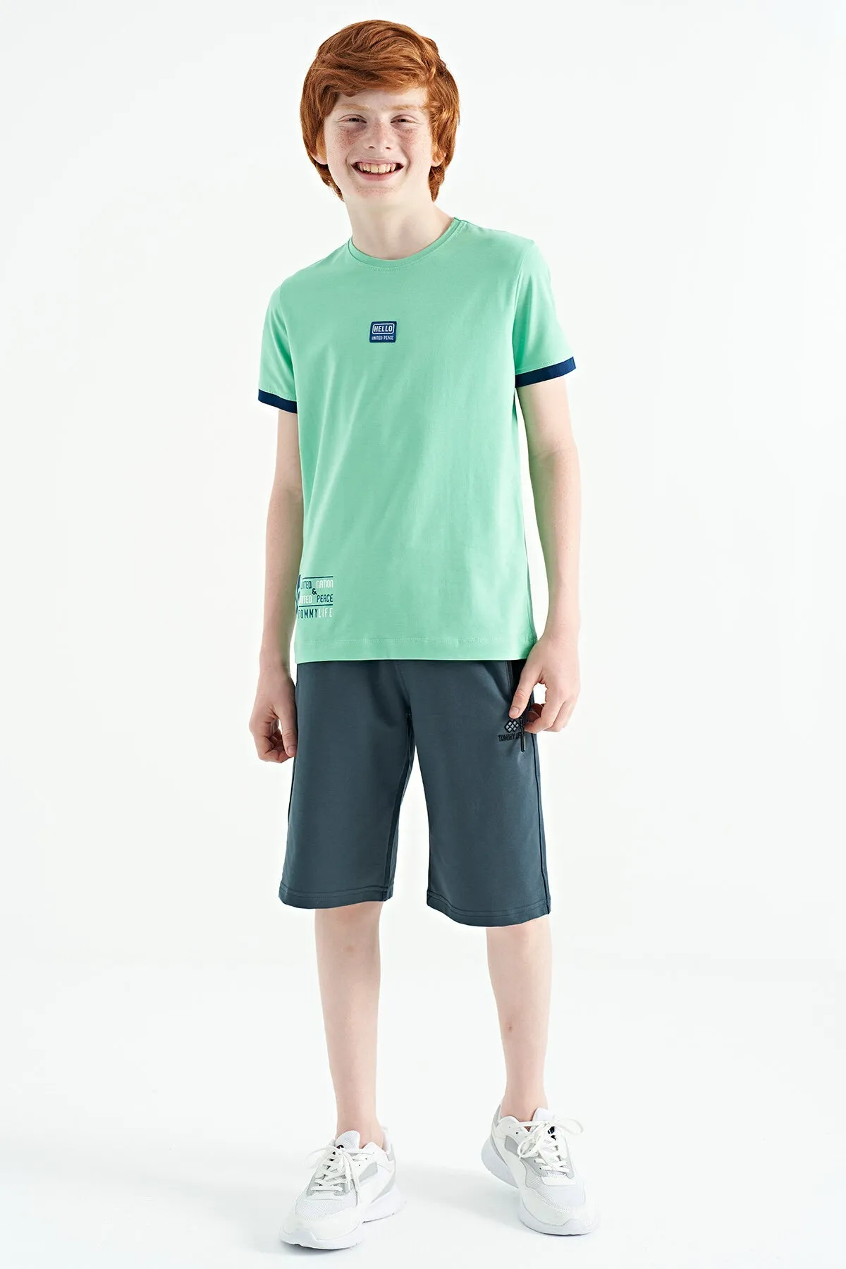 baskili standart kalip o yaka erkek çocuk t-shirt - 11097