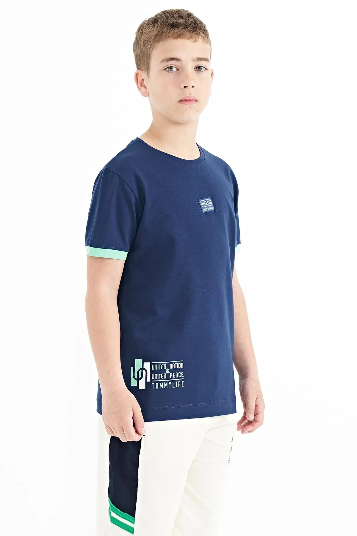 baskili standart kalip o yaka erkek çocuk t-shirt - 11097