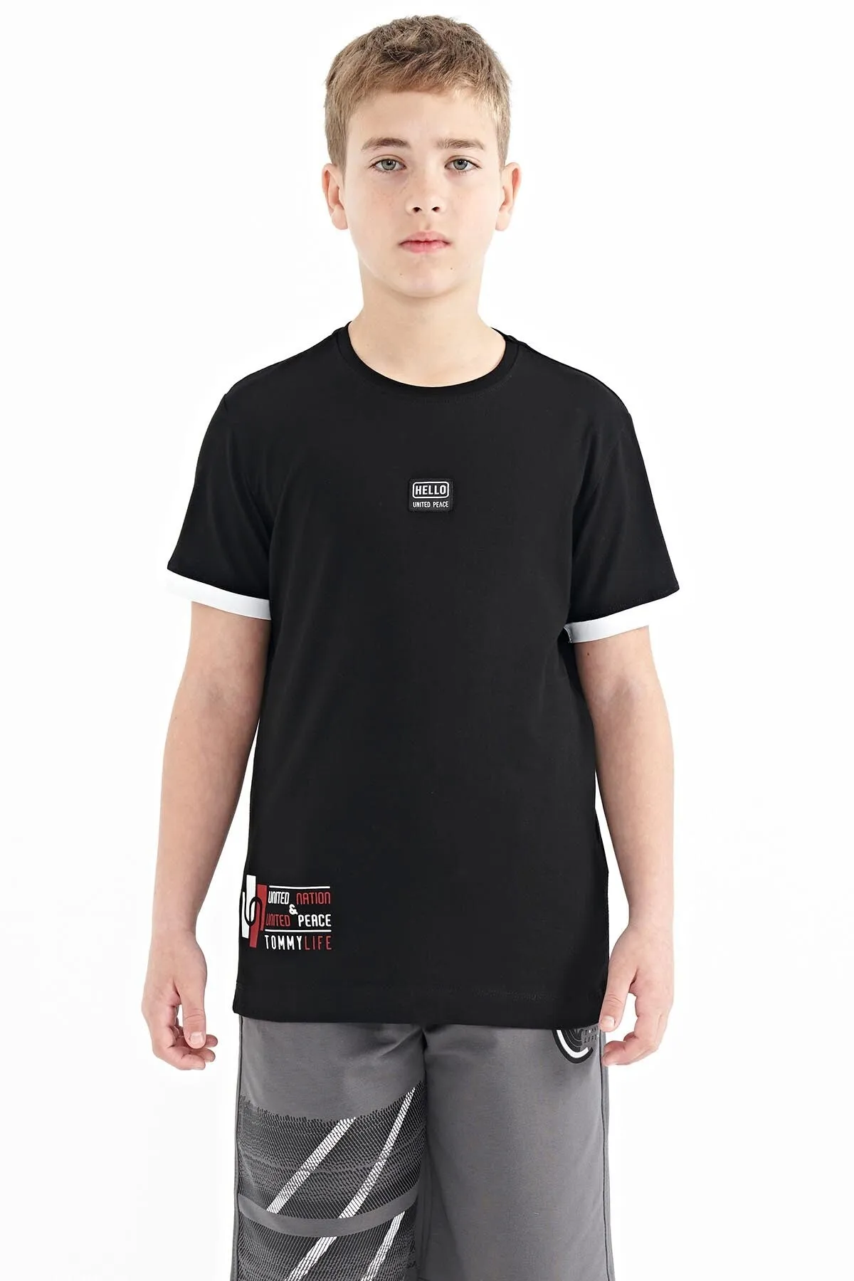 baskili standart kalip o yaka erkek çocuk t-shirt - 11097