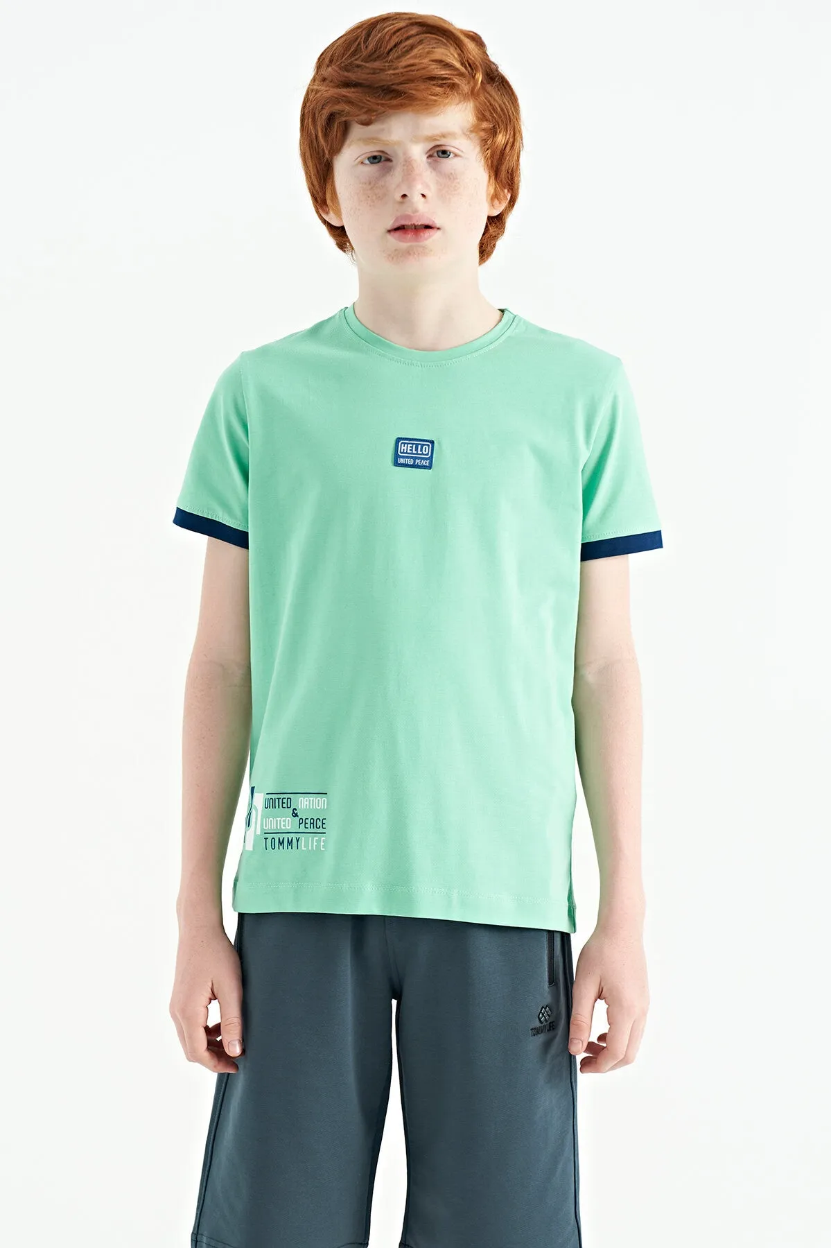 baskili standart kalip o yaka erkek çocuk t-shirt - 11097