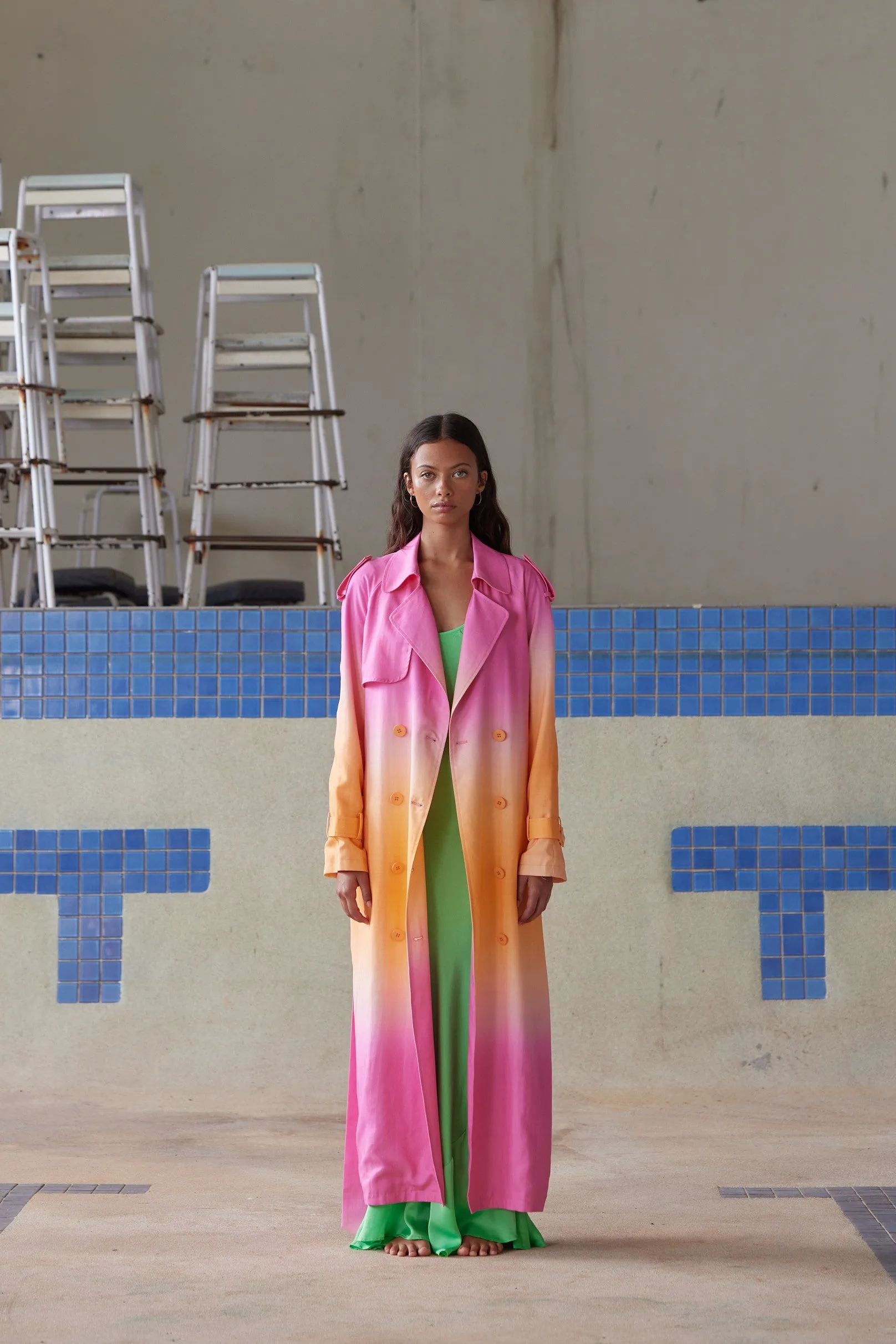 BEATRIX TRENCH COAT - HOT PINK/NEON ORANGE