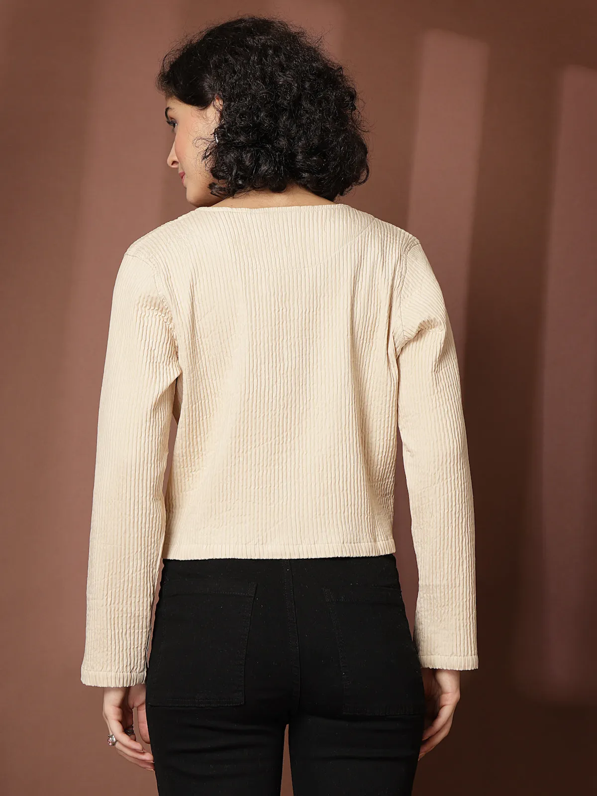 Beige collarless full sleeve Shirt