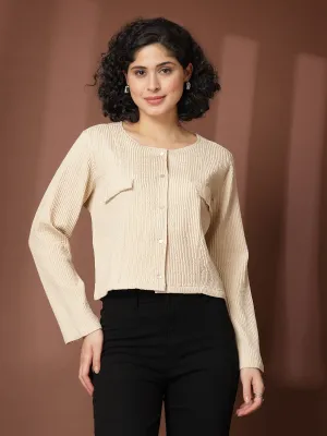 Beige collarless full sleeve Shirt