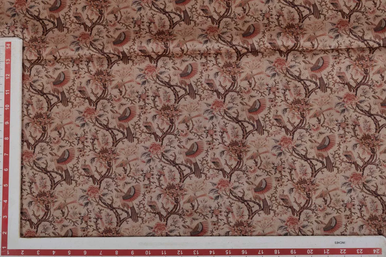 Beige Printed Tussar Impression Fabric