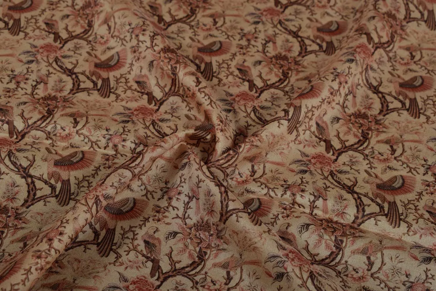 Beige Printed Tussar Impression Fabric