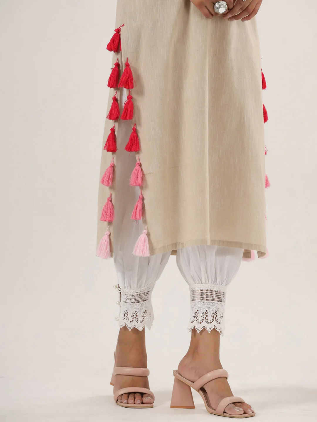 Beige Trendy Straight Cotton Kurta Only