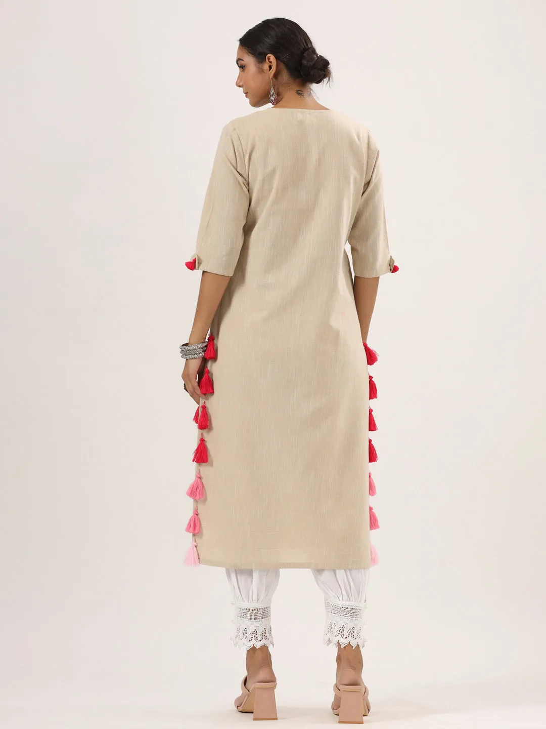 Beige Trendy Straight Cotton Kurta Only