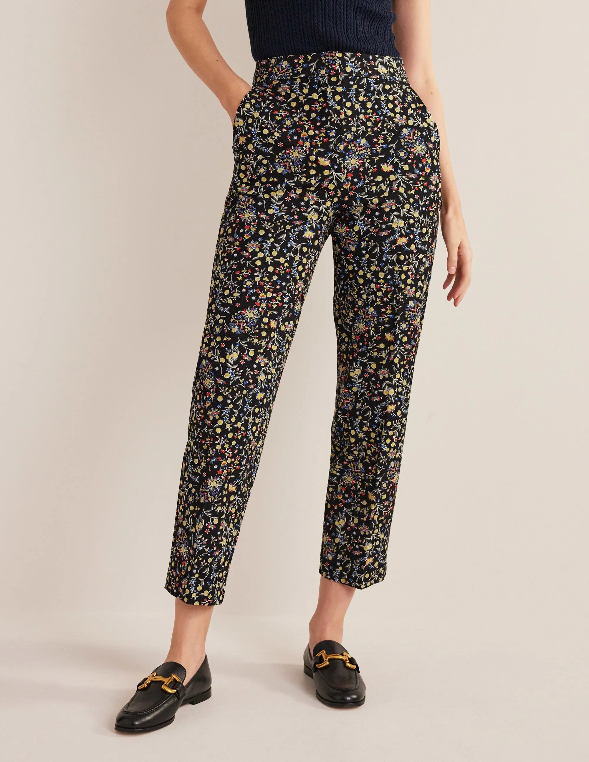Bi-Stretch Tapered Trousers-Black, Wildflower Paisley