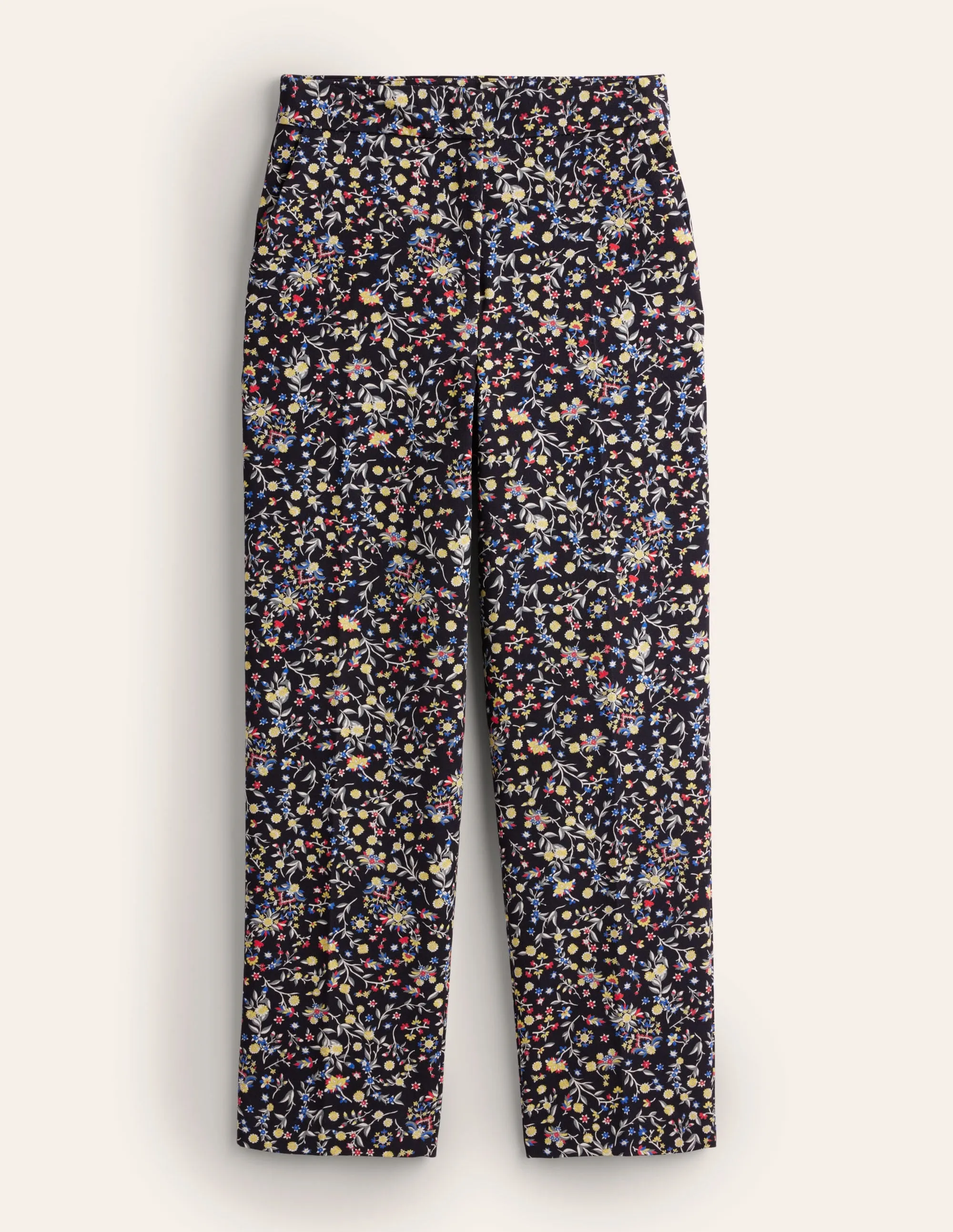 Bi-Stretch Tapered Trousers-Black, Wildflower Paisley
