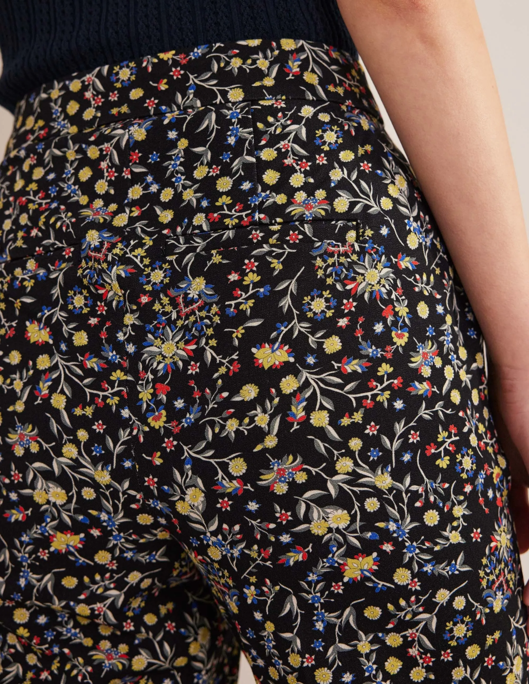 Bi-Stretch Tapered Trousers-Black, Wildflower Paisley