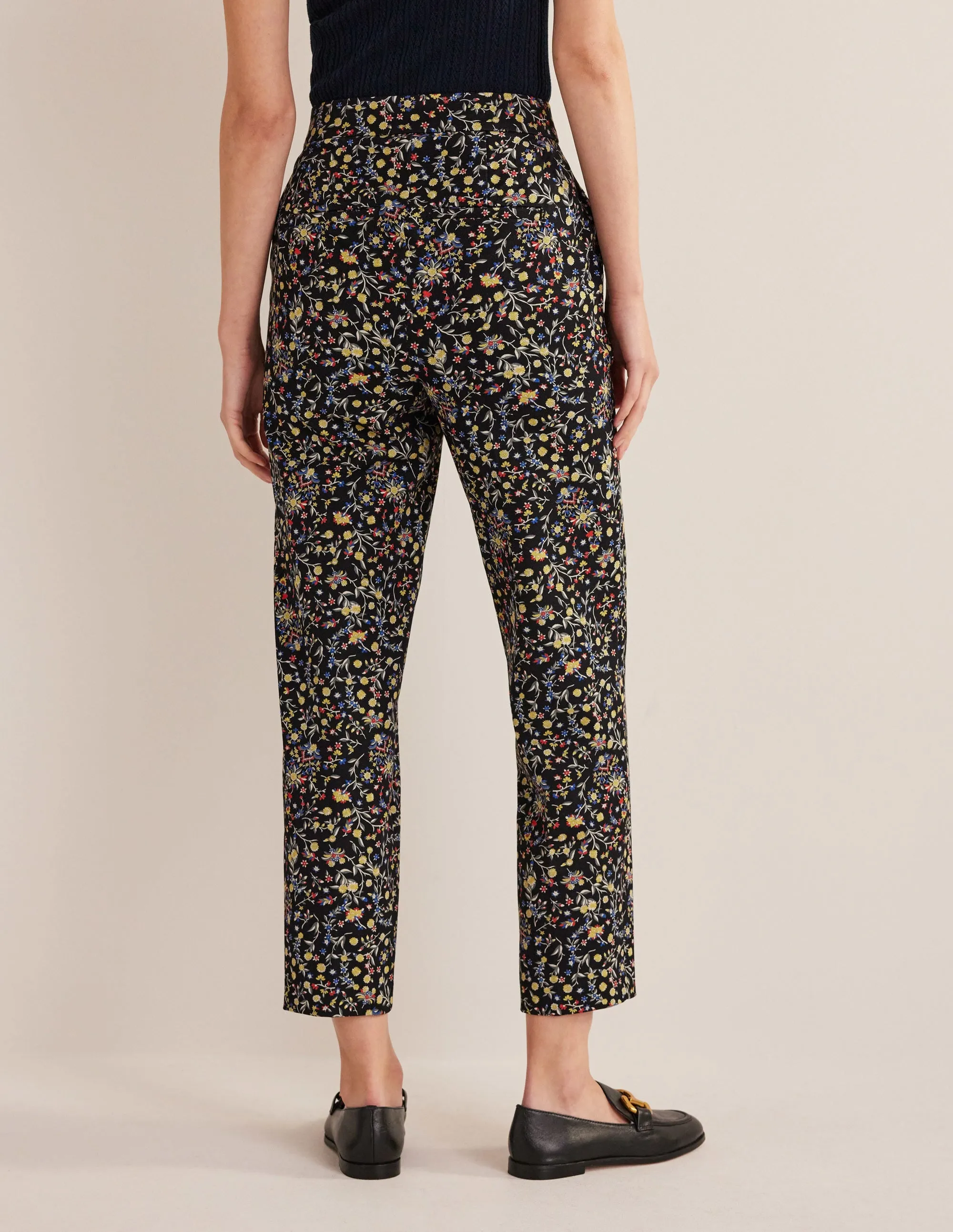Bi-Stretch Tapered Trousers-Black, Wildflower Paisley