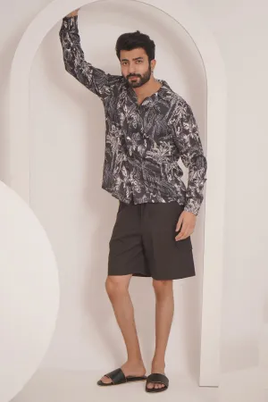 Black Cotton Linen Shorts