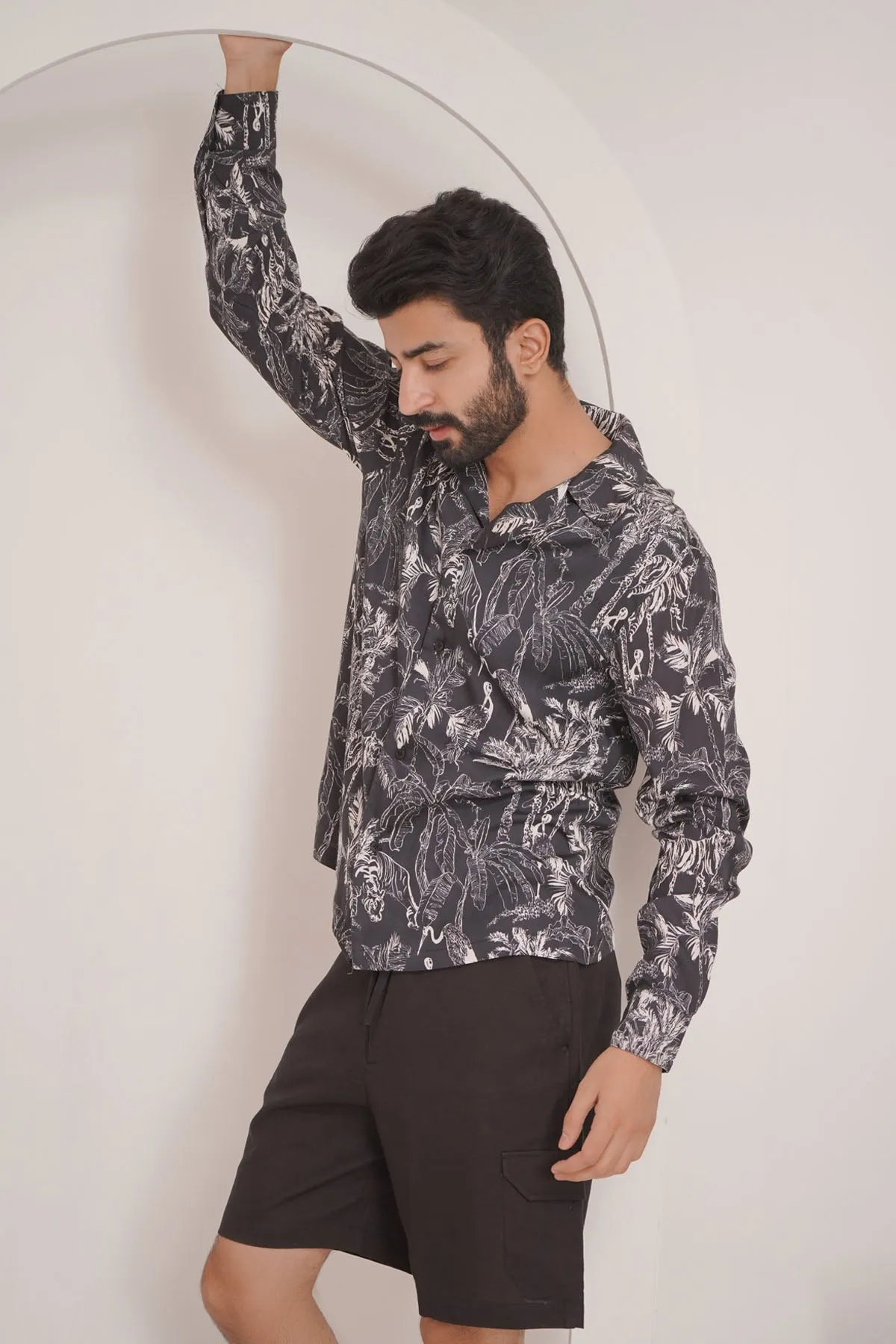 Black Cotton Linen Shorts