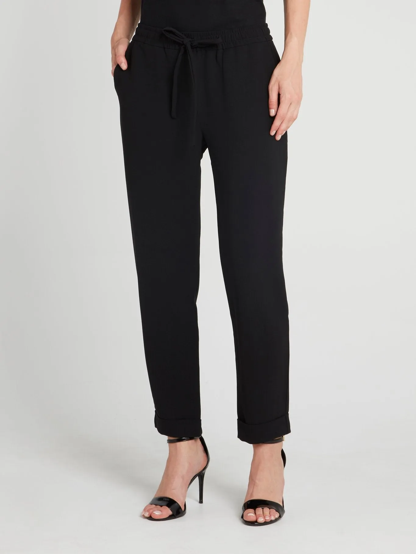 Black Drawstring Straight Cut Pants
