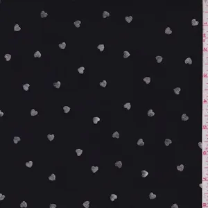 Black/Silver Mini Heart Georgette Fabric