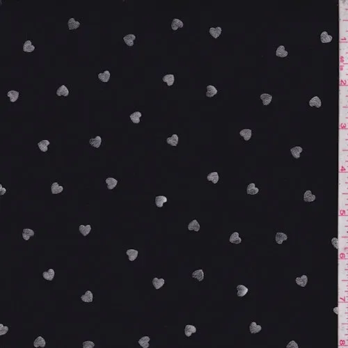 Black/Silver Mini Heart Georgette Fabric