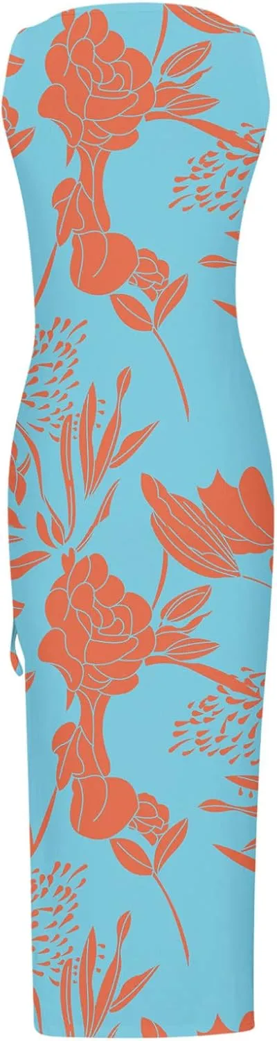 Bodycon Dresses for Women Summer Sexy Sleeveless Side Split Tank Dress Ruched Drawstring Club Going Out Midi Dresses