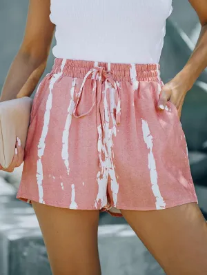 Boho Chic Pink Tie Dye Drawstring Summer Shorts