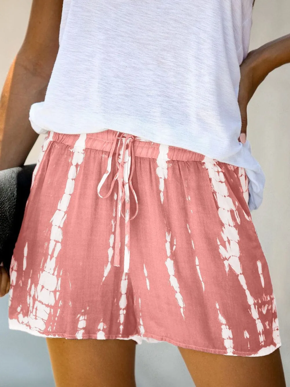 Boho Chic Pink Tie Dye Drawstring Summer Shorts